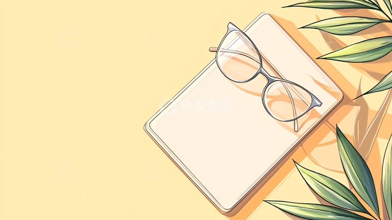 高清大图下载【趣麦麦图】夏日阅读眼镜笔记本插画