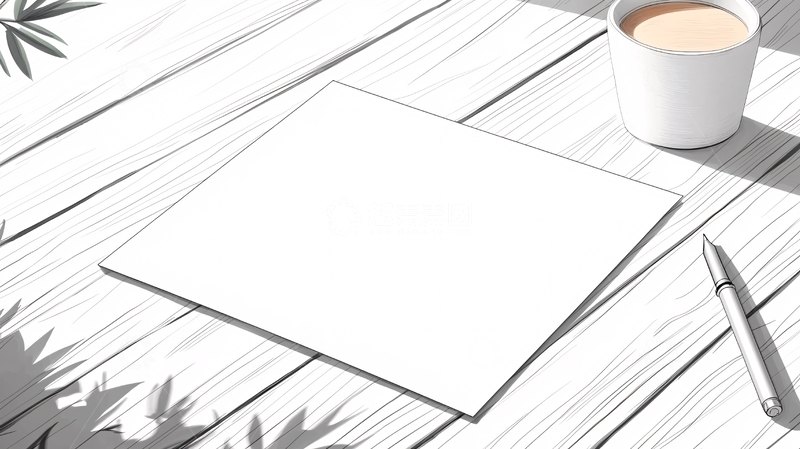 高清大图下载【趣麦麦图】空白纸张与咖啡杯的桌面场景