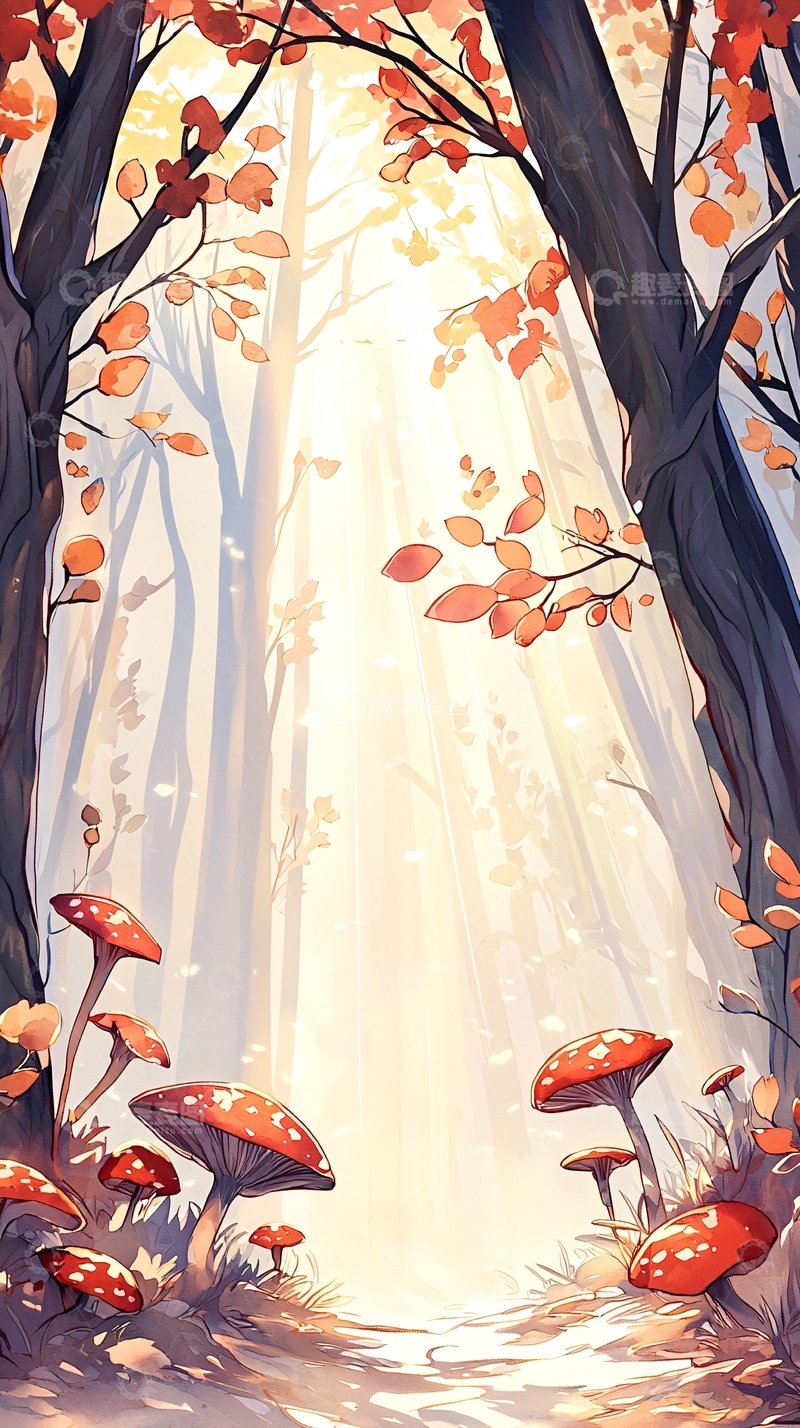 高清大图下载【趣麦麦图】秋日森林中的蘑菇