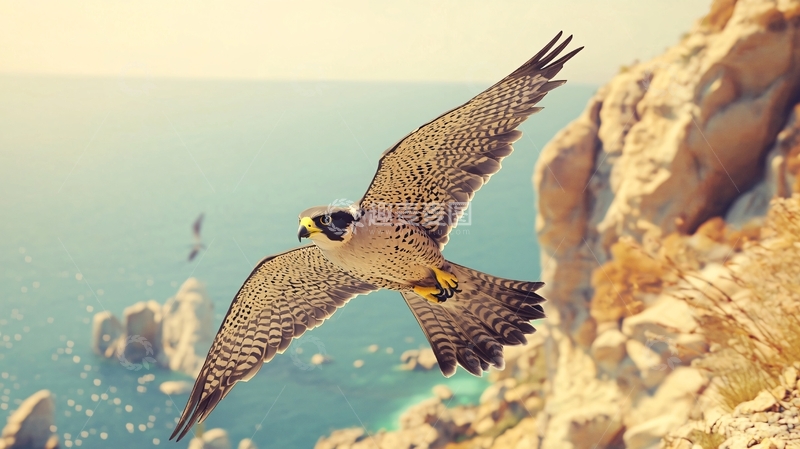 高清大图下载【趣麦麦图】猎鹰翱翔于悬崖边