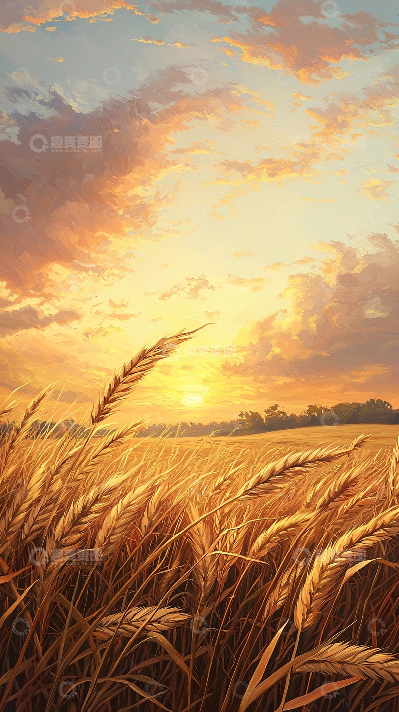 高清大图下载【趣麦麦图】金色麦田夕阳美景