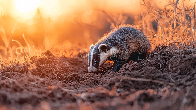 高清大图下载【趣麦麦图】日落下的小獾