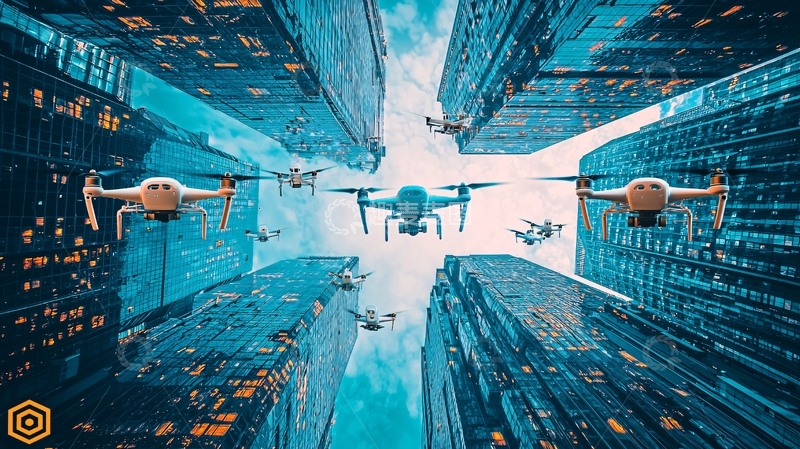 高清大图下载【趣麦麦图】未来城市的自动清洁无人机