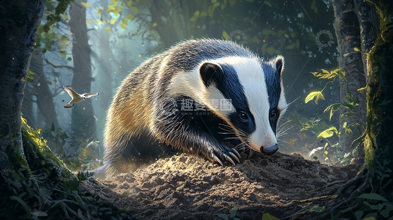 高清大图下载【趣麦麦图】森林中的獾高清图片