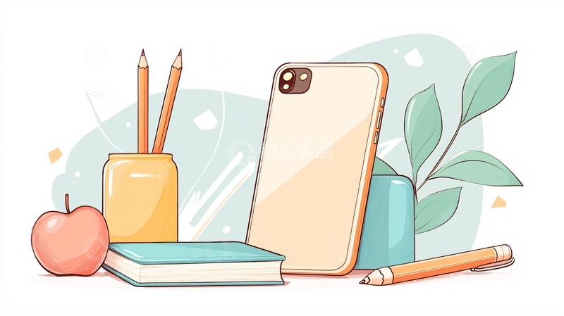 高清大图下载【趣麦麦图】学习用品与手机插画素材
