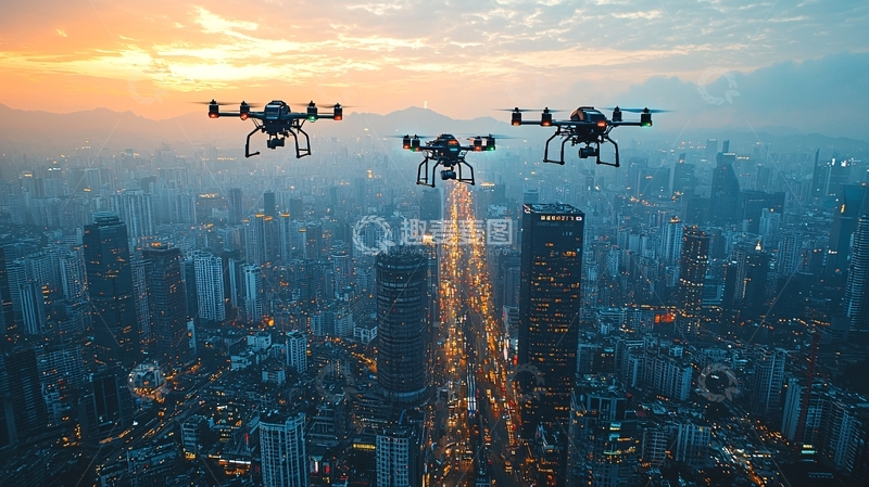 高清大图下载【趣麦麦图】未来城市的自动清洁无人机