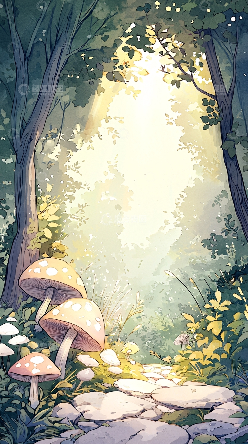 高清大图下载【趣麦麦图】森林中的蘑菇小径