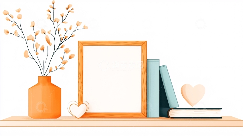 高清大图下载【趣麦麦图】温馨书架装饰插画