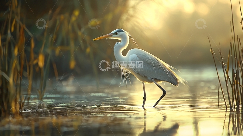 高清大图下载【趣麦麦图】晨光中的白鹭