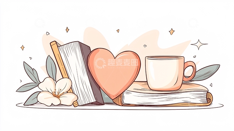 高清大图下载【趣麦麦图】书本与咖啡杯的温馨场景