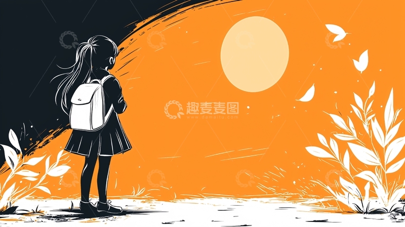 高清大图下载【趣麦麦图】夕阳下的女孩背影