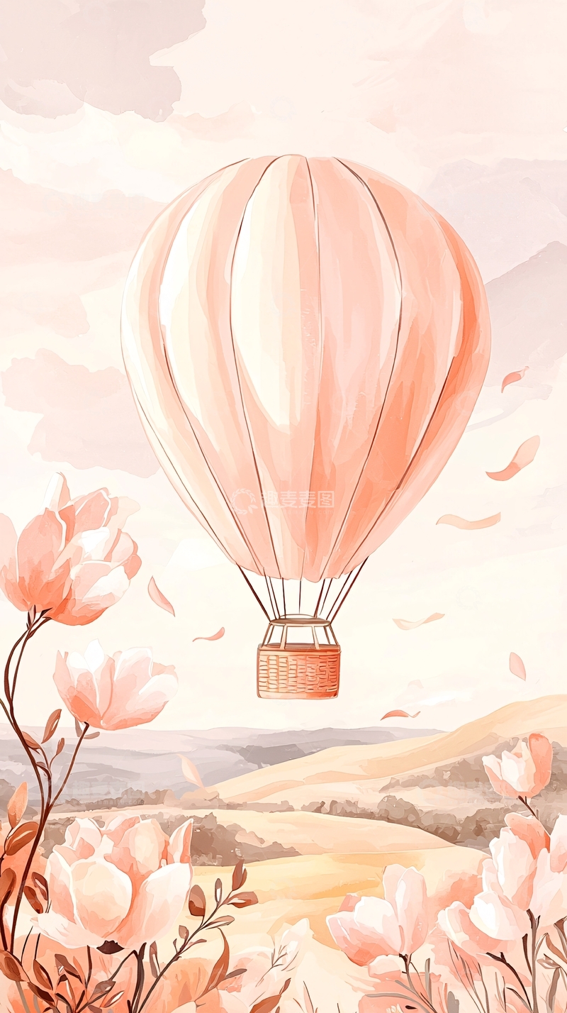 高清大图下载【趣麦麦图】粉色热气球与花海