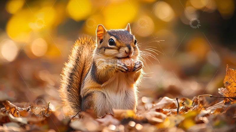 高清大图下载【趣麦麦图】秋天松鼠觅食场景