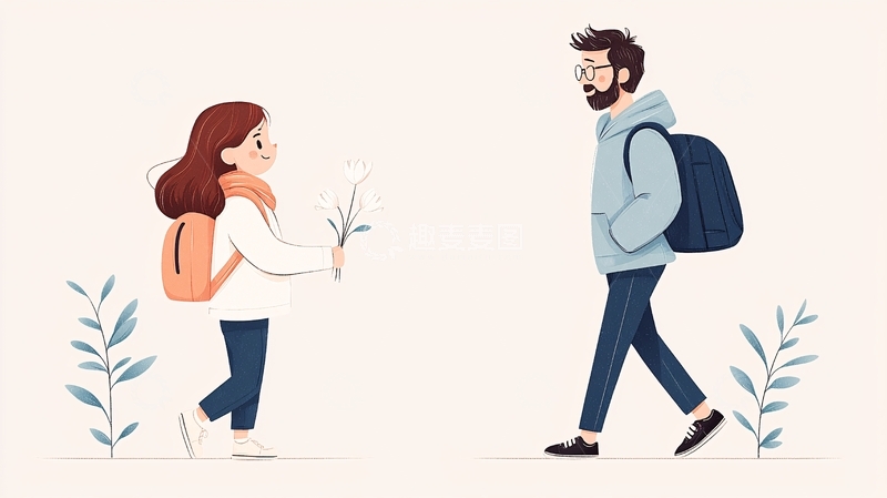高清大图下载【趣麦麦图】情侣散步插画素材