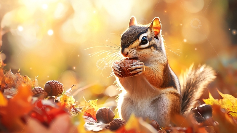 高清大图下载【趣麦麦图】秋日松鼠觅食场景