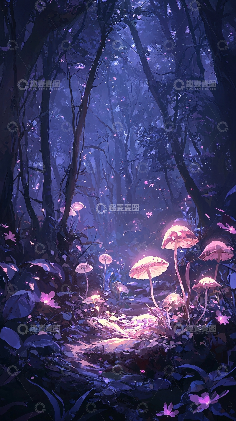 高清大图下载【趣麦麦图】梦幻森林中的蘑菇小径