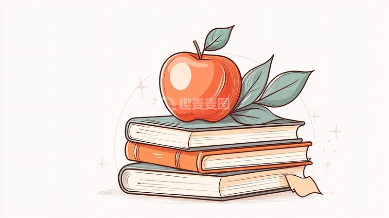 高清大图下载【趣麦麦图】书本上的苹果插画素材
