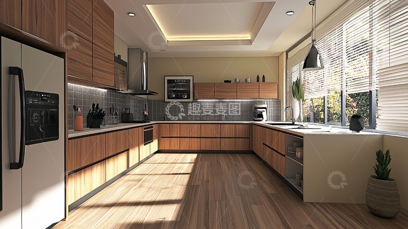 高清大图下载【趣麦麦图】简约大平层厨房全景图