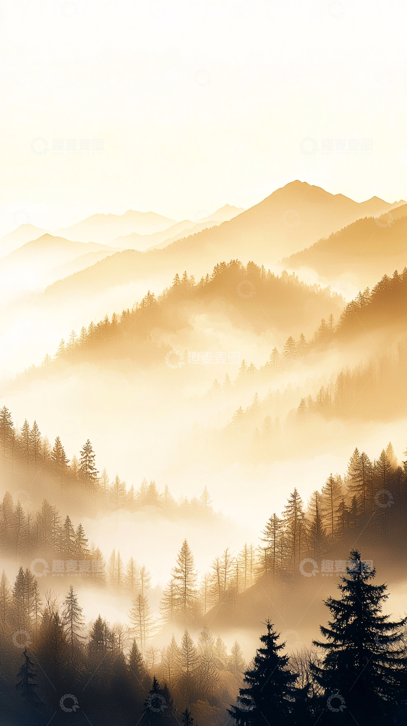 高清大图下载【趣麦麦图】晨雾中的山林