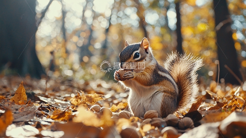 高清大图下载【趣麦麦图】秋天森林里的松鼠