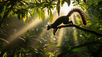 晨光中的红领狐猴