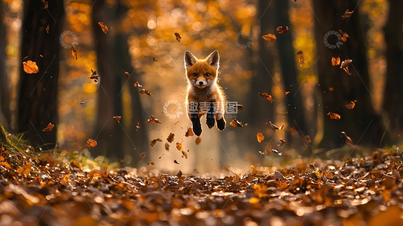 高清大图下载【趣麦麦图】秋日森林中的小狐狸