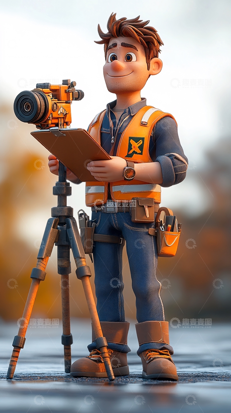 高清大图下载【趣麦麦图】工地勘测员高清图片