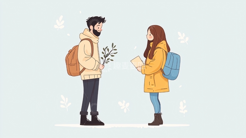 高清大图下载【趣麦麦图】校园情侣互动插画