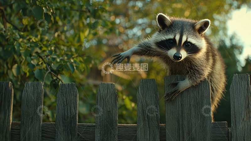 高清大图下载【趣麦麦图】树篱上的浣熊