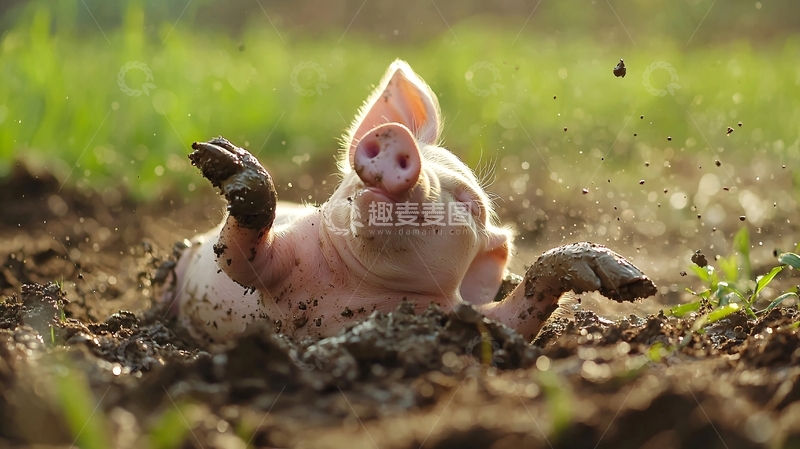 高清大图下载【趣麦麦图】小猪在泥地里打滚玩耍