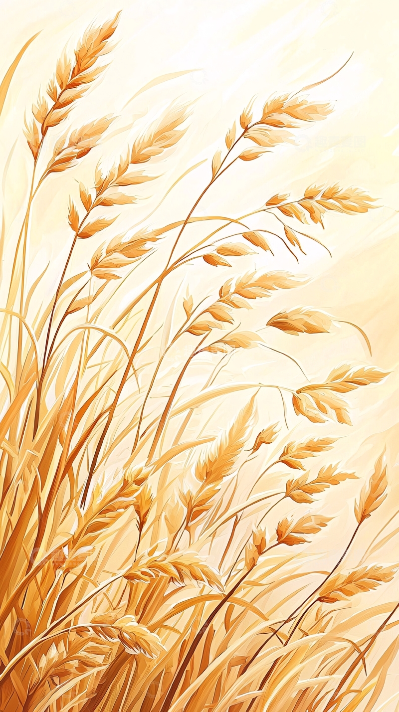 高清大图下载【趣麦麦图】金色麦田插画背景图