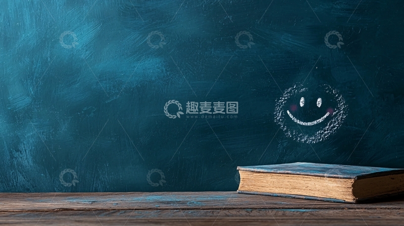 高清大图下载【趣麦麦图】黑板上的微笑书桌背景