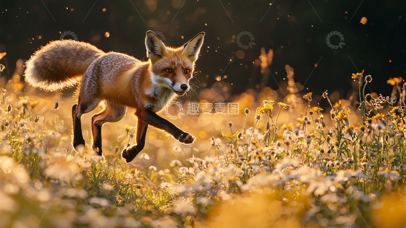 高清大图下载【趣麦麦图】奔跑的狐狸在花海中