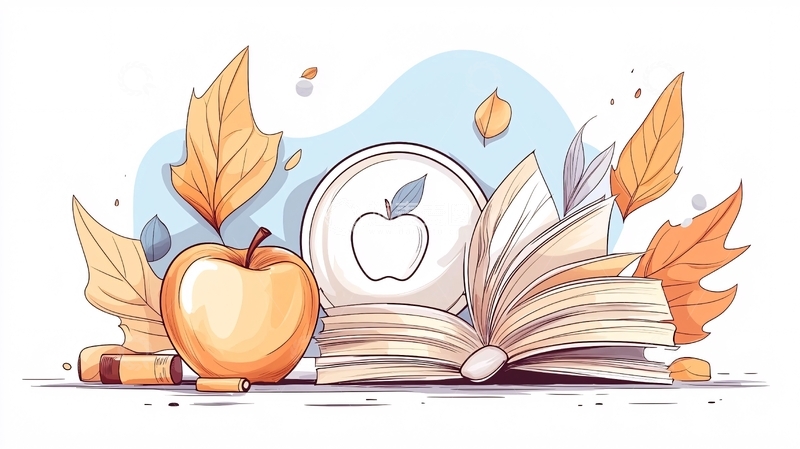 高清大图下载【趣麦麦图】秋日书桌上的苹果与书籍