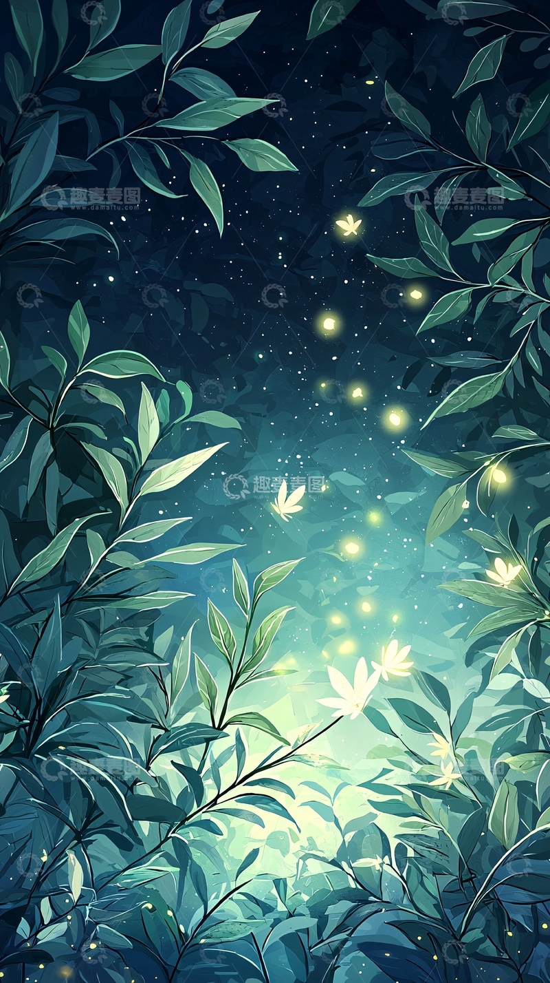 高清大图下载【趣麦麦图】萤火虫森林夜景