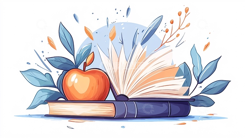 高清大图下载【趣麦麦图】书本与苹果的艺术插画