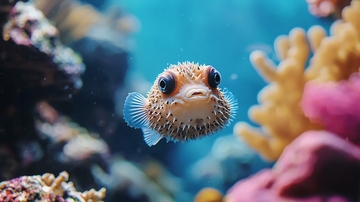 海中刺鲀鱼与珊瑚礁