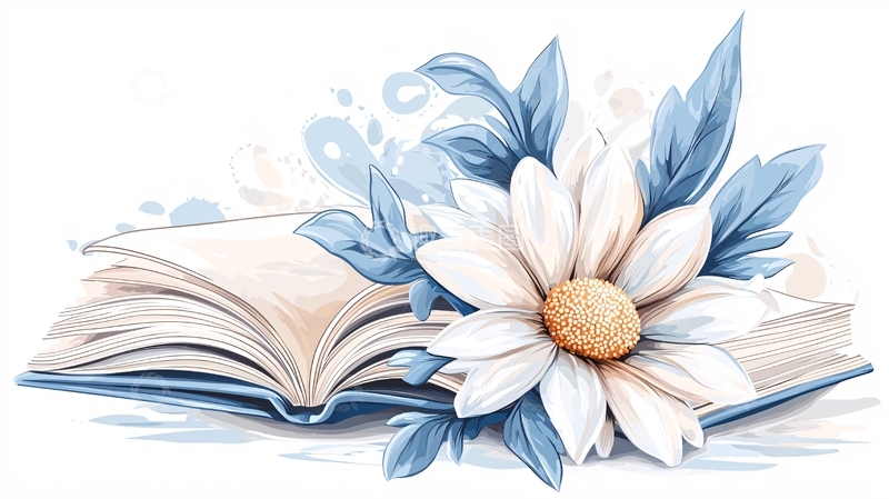 高清大图下载【趣麦麦图】书本与花朵的艺术插画