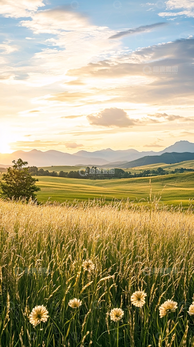 高清大图下载【趣麦麦图】夕阳下的田野风景