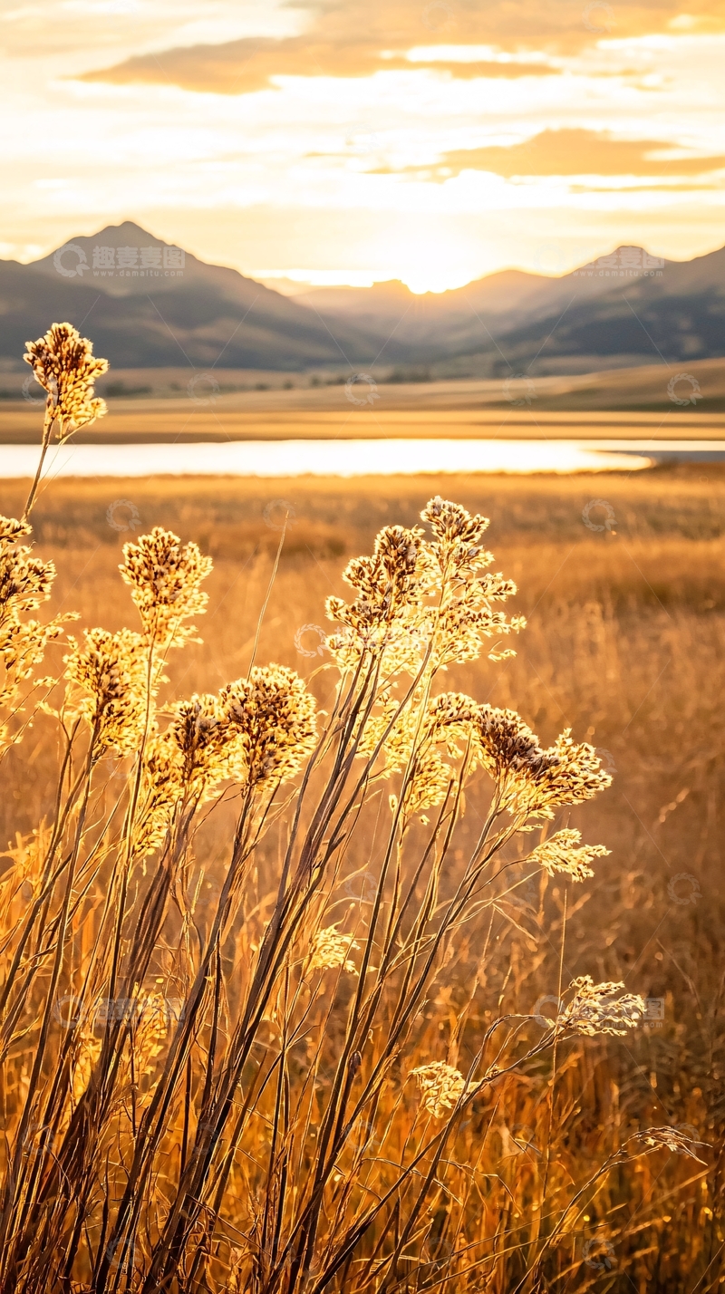 高清大图下载【趣麦麦图】夕阳下的草原野花