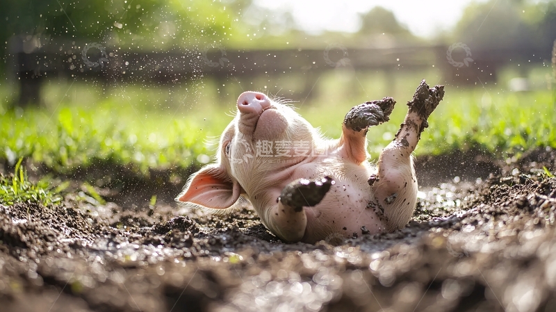 高清大图下载【趣麦麦图】小猪在泥地里打滚玩耍