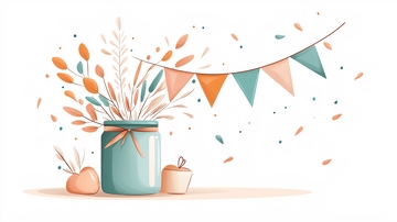 秋日花瓶与彩旗装饰插画