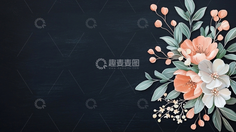 高清大图下载【趣麦麦图】深色背景上的花卉图案设计