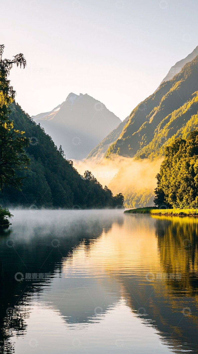 高清大图下载【趣麦麦图】晨雾中的湖光山色