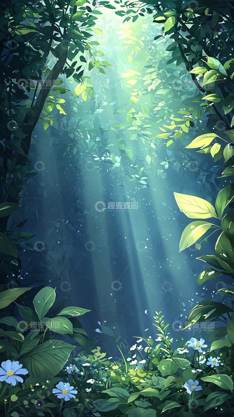 高清大图下载【趣麦麦图】森林中的阳光穿透树叶