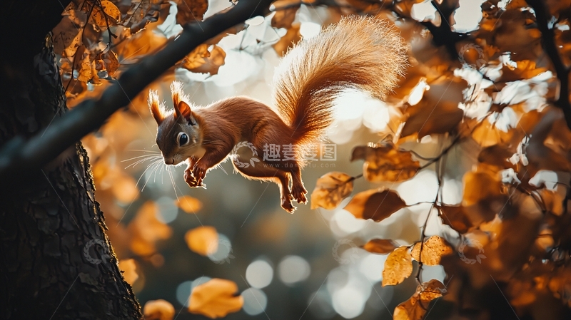 高清大图下载【趣麦麦图】秋日森林中的松鼠