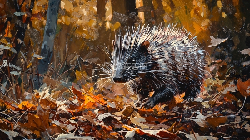 高清大图下载【趣麦麦图】秋日森林中的刺猬
