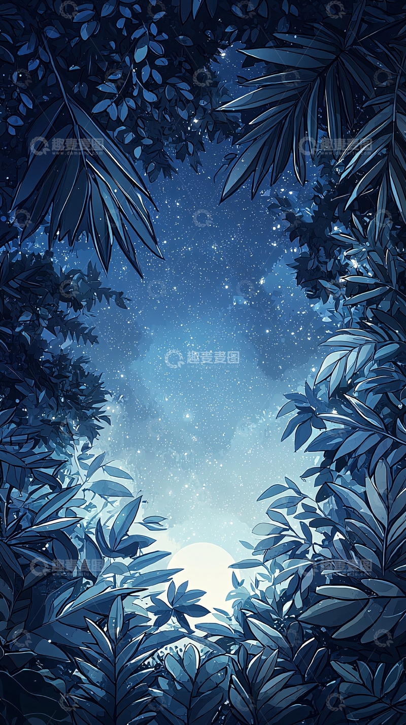 高清大图下载【趣麦麦图】夜色森林下的星空