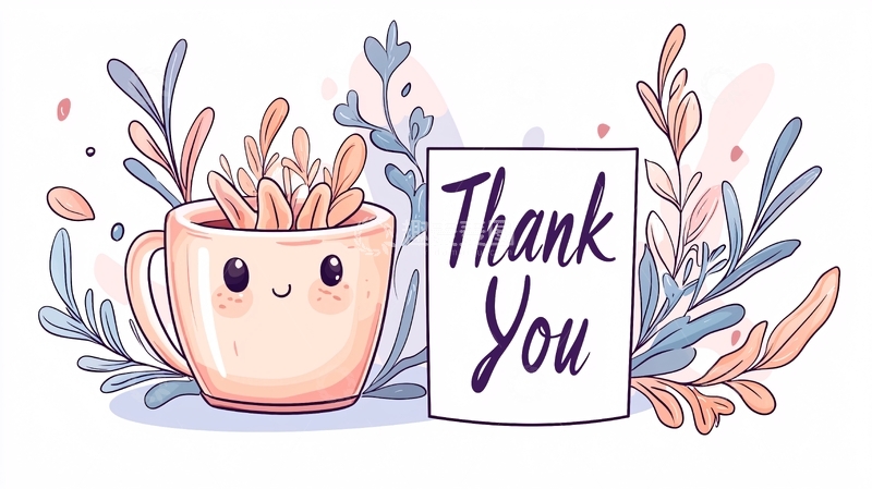 高清大图下载【趣麦麦图】可爱咖啡杯感谢卡插画