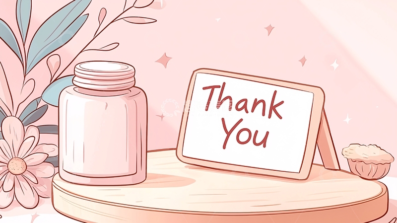 高清大图下载【趣麦麦图】粉色背景感谢卡与花瓶插图